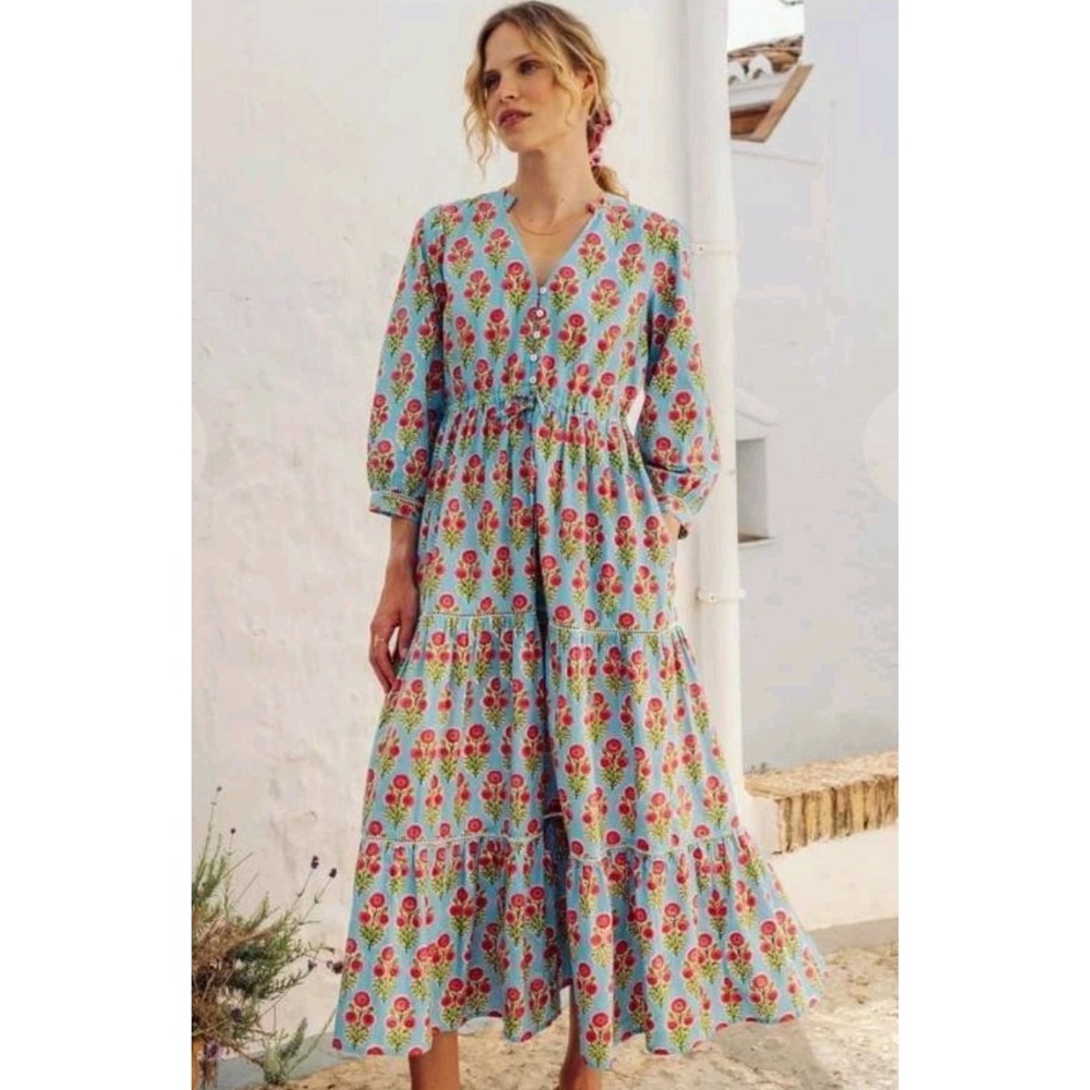Pink City Prints Maria Maxi Dress Women's Medium Island Buta Floral Pockets